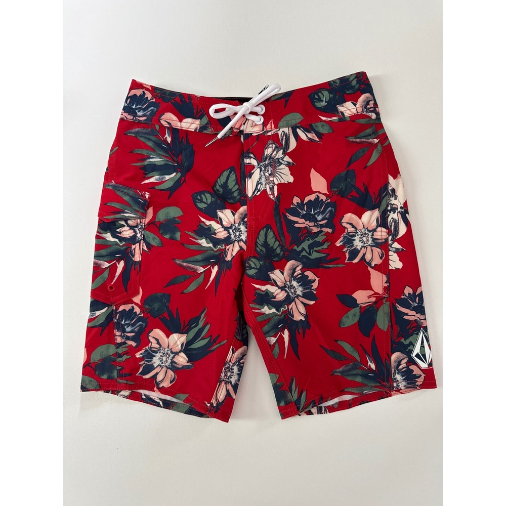 Volcom Kids Red Floral Tropical Board Shorts Swim Trunks Size 25 C0802304